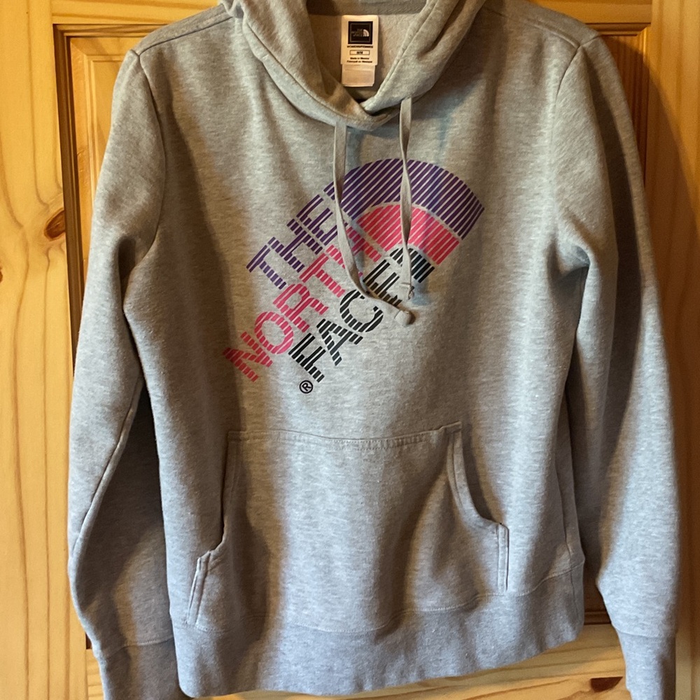 The North Face Heather Gray Hoodie with Vibrant Logo